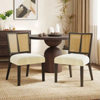 Sedia da pranzo imbottita con schienale in rattan Mid-Century - Set da 2