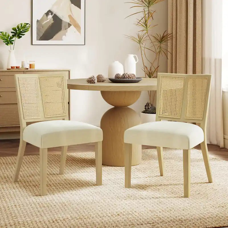 Sedia da pranzo imbottita con schienale in rattan Mid-Century - Set da 2
