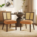 Sedia da pranzo imbottita con schienale in rattan Mid-Century - Set da 2