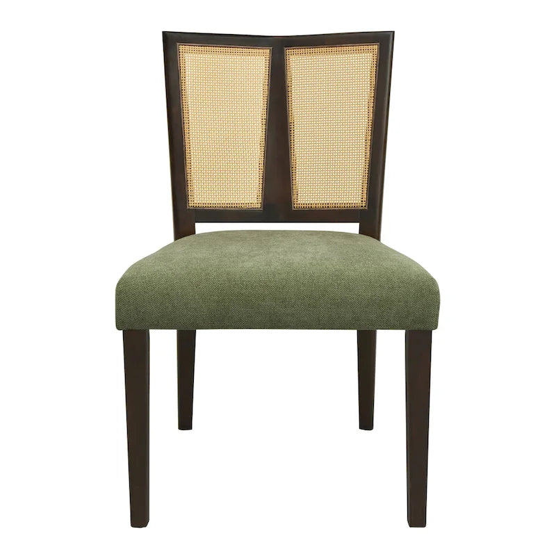 Sedia da pranzo imbottita con schienale in rattan Mid-Century - Set da 2