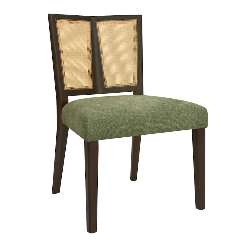 Sedia da pranzo imbottita con schienale in rattan Mid-Century - Set da 2
