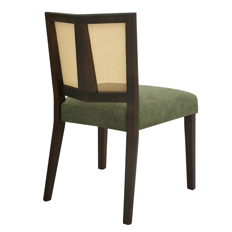 Sedia da pranzo imbottita con schienale in rattan Mid-Century - Set da 2