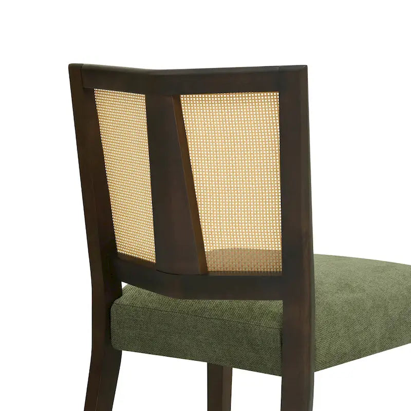 Sedia da pranzo imbottita con schienale in rattan Mid-Century - Set da 2