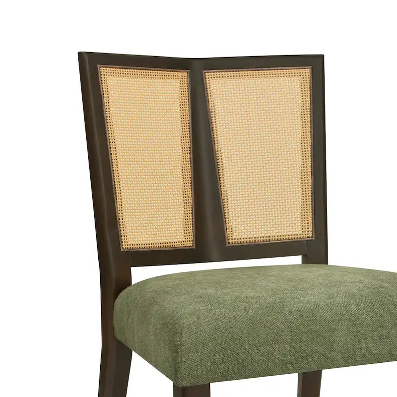 Sedia da pranzo imbottita con schienale in rattan Mid-Century - Set da 2
