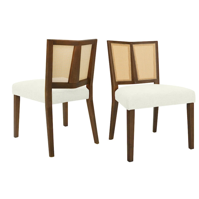 Sedia da pranzo imbottita con schienale in rattan Mid-Century - Set da 2
