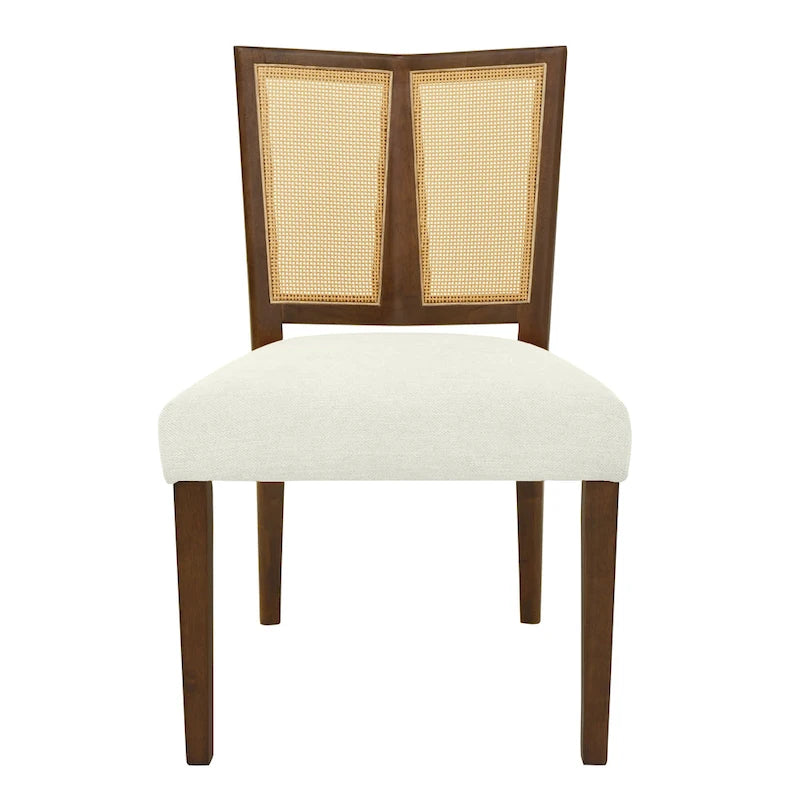 Sedia da pranzo imbottita con schienale in rattan Mid-Century - Set da 2