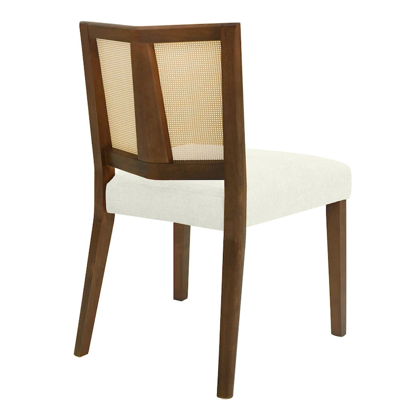 Sedia da pranzo imbottita con schienale in rattan Mid-Century - Set da 2
