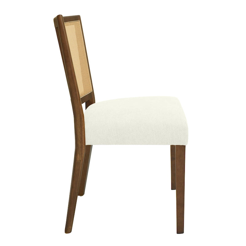 Sedia da pranzo imbottita con schienale in rattan Mid-Century - Set da 2