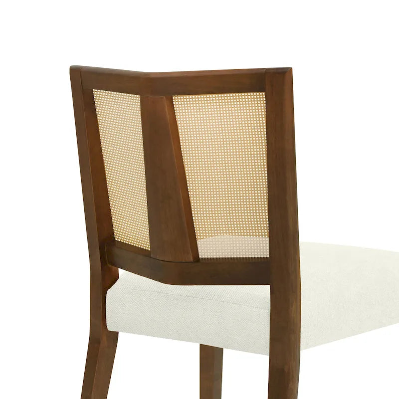 Sedia da pranzo imbottita con schienale in rattan Mid-Century - Set da 2