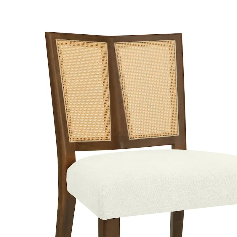Sedia da pranzo imbottita con schienale in rattan Mid-Century - Set da 2