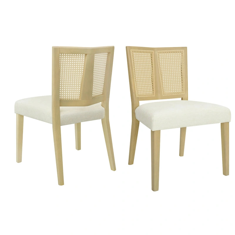Sedia da pranzo imbottita con schienale in rattan Mid-Century - Set da 2