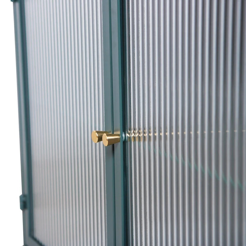 Armadietto contenitore in metallo a 2 ante con montaggio a parete, ante e ripiani in vetro temperato