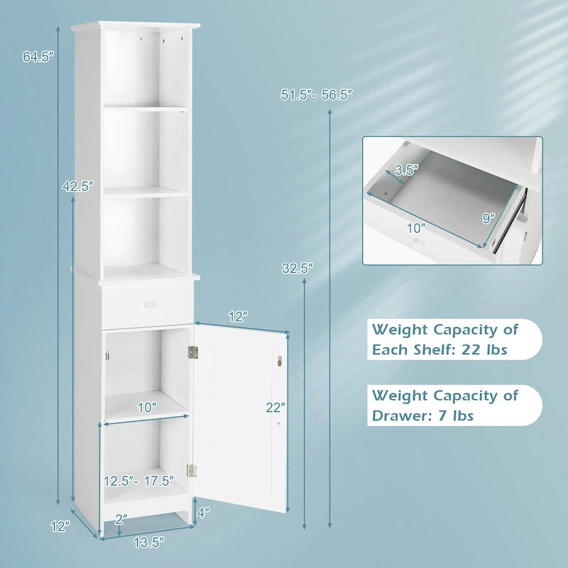 Mobiletto alto da bagno indipendente con ripiani a vista per la biancheria
