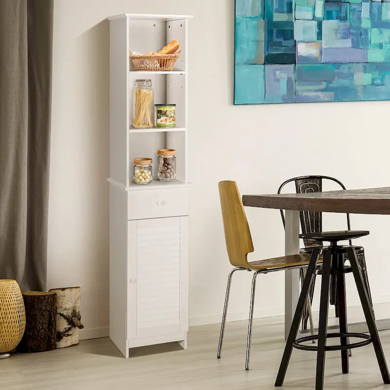 Mobiletto alto da bagno indipendente con ripiani a vista per la biancheria
