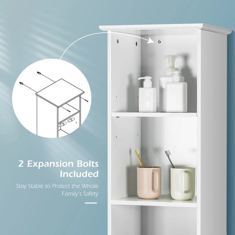 Mobiletto alto da bagno indipendente con ripiani a vista per la biancheria