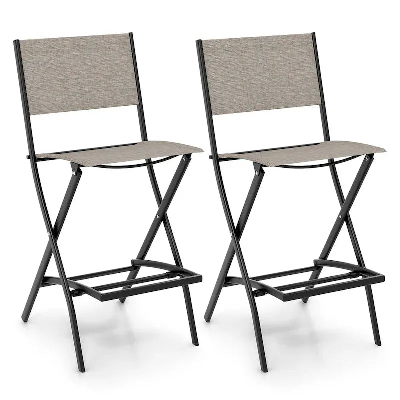 Sgabelli da Bar Pieghevoli Set di 2, Sedie da Giardino Pieghevoli con Schienale e Poggiapiedi
