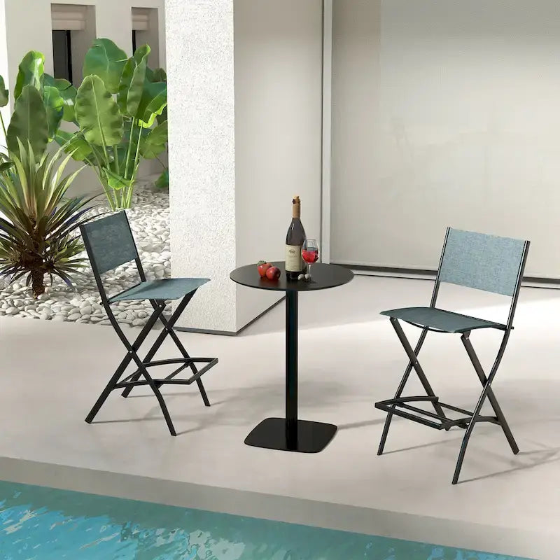 Sgabelli da Bar Pieghevoli Set di 2, Sedie da Giardino Pieghevoli con Schienale e Poggiapiedi