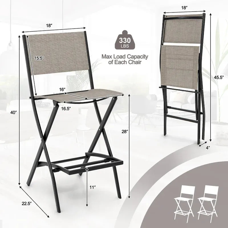 Sgabelli da Bar Pieghevoli Set di 2, Sedie da Giardino Pieghevoli con Schienale e Poggiapiedi