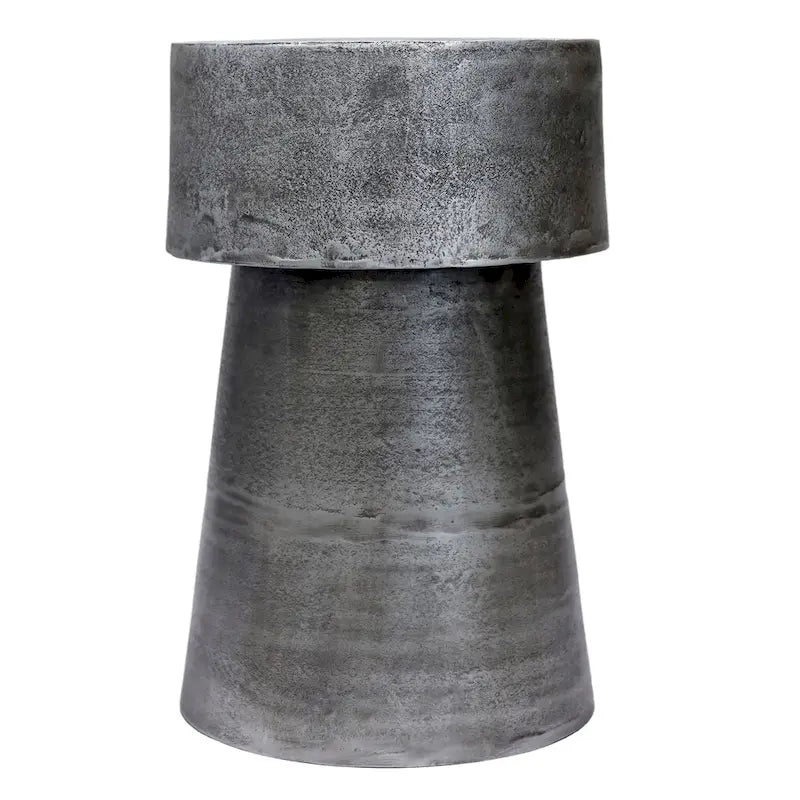 Tavolino rotondo con accenti, 15,5 pollici, alluminio pressofuso argento anticato, base a tamburo