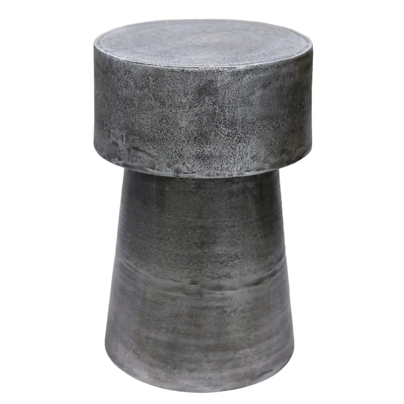 Tavolino rotondo con accenti, 15,5 pollici, alluminio pressofuso argento anticato, base a tamburo