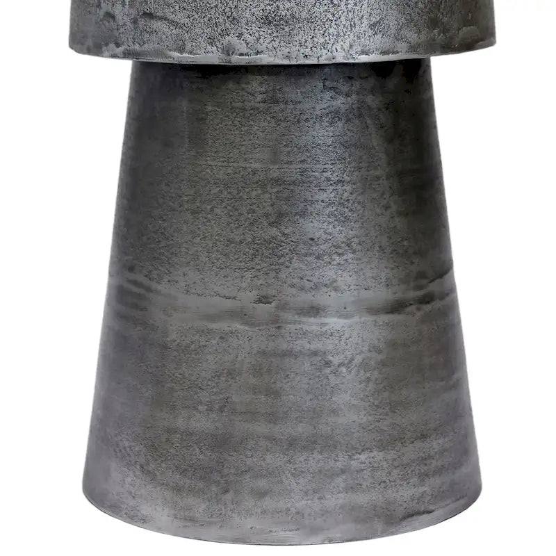 Tavolino rotondo con accenti, 15,5 pollici, alluminio pressofuso argento anticato, base a tamburo