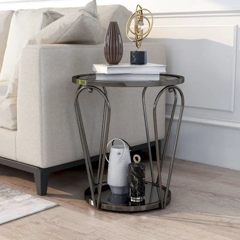 Tavolino da salotto Glam da 50 cm con piano in vetro e ripiano a specchio