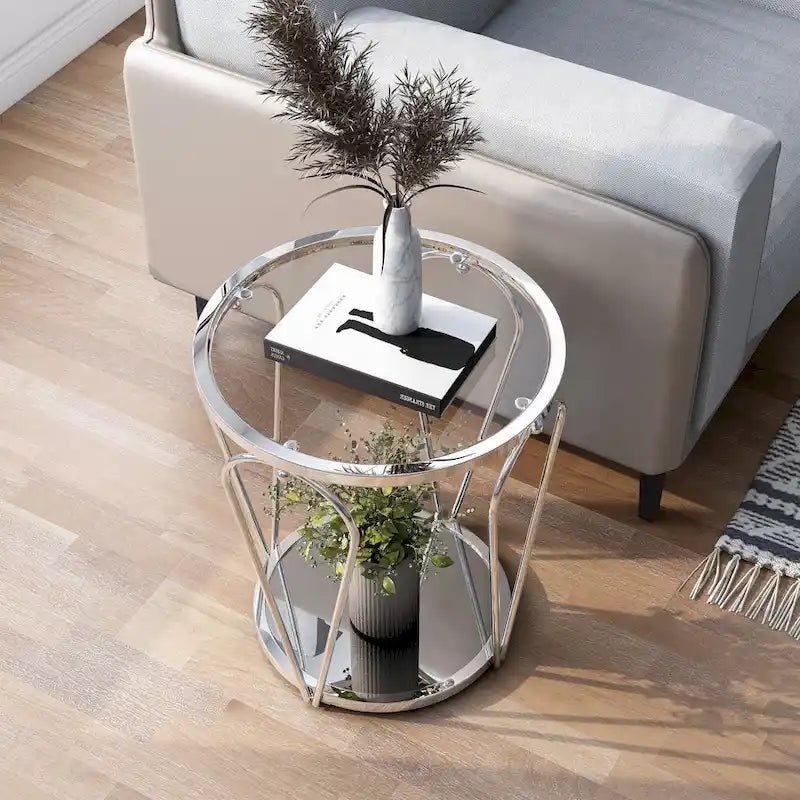 Tavolino da salotto Glam da 50 cm con piano in vetro e ripiano a specchio