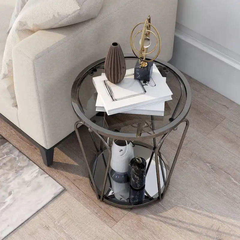 Tavolino da salotto Glam da 50 cm con piano in vetro e ripiano a specchio