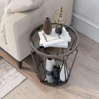 Tavolino da salotto Glam da 50 cm con piano in vetro e ripiano a specchio