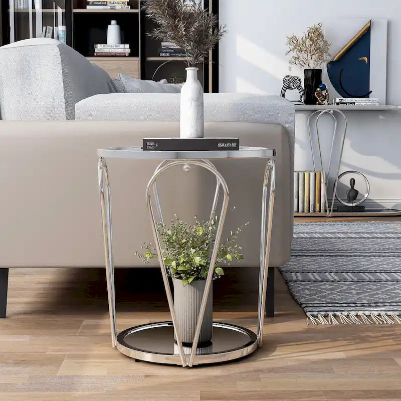Tavolino da salotto Glam da 50 cm con piano in vetro e ripiano a specchio
