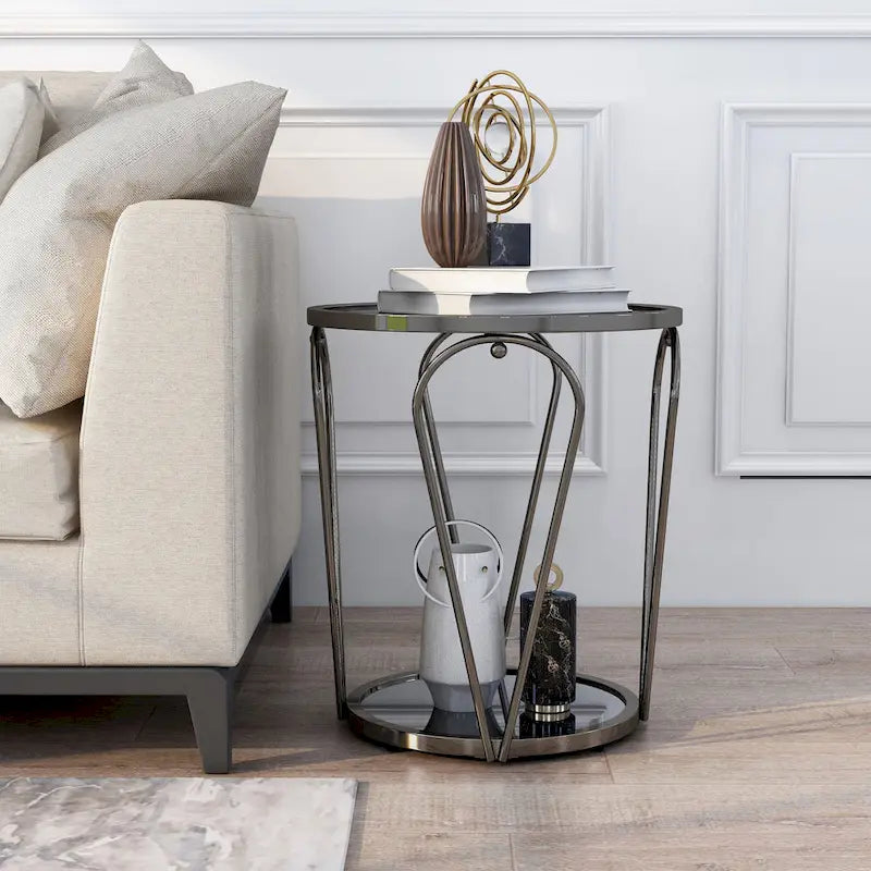 Tavolino da salotto Glam da 50 cm con piano in vetro e ripiano a specchio