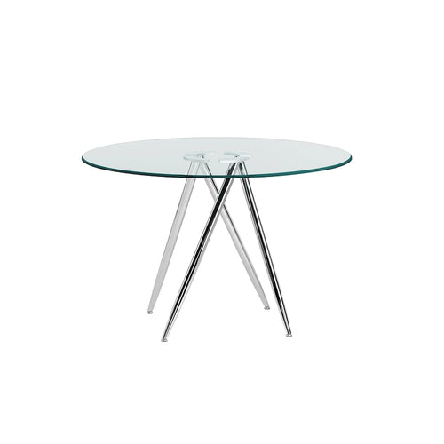 Tavolo da pranzo rotondo in vetro da 47" con base cromata Art Déco