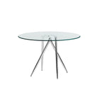 Tavolo da pranzo rotondo in vetro da 47" con base cromata Art Déco