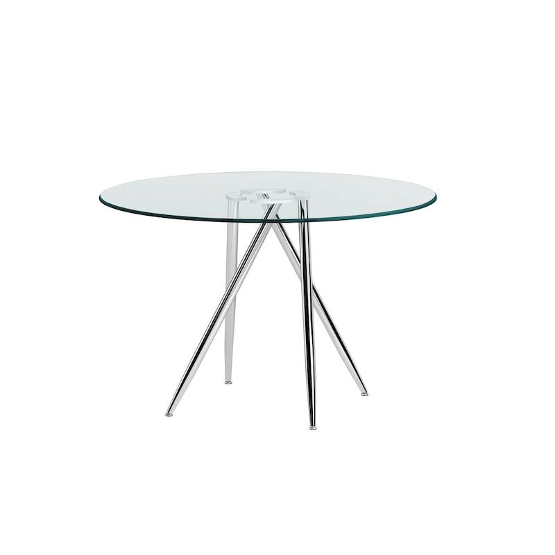 Tavolo da pranzo rotondo in vetro da 47" con base cromata Art Déco