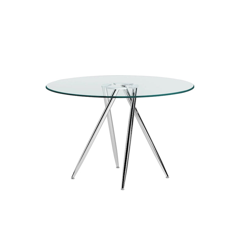 Tavolo da pranzo rotondo in vetro da 47" con base cromata Art Déco
