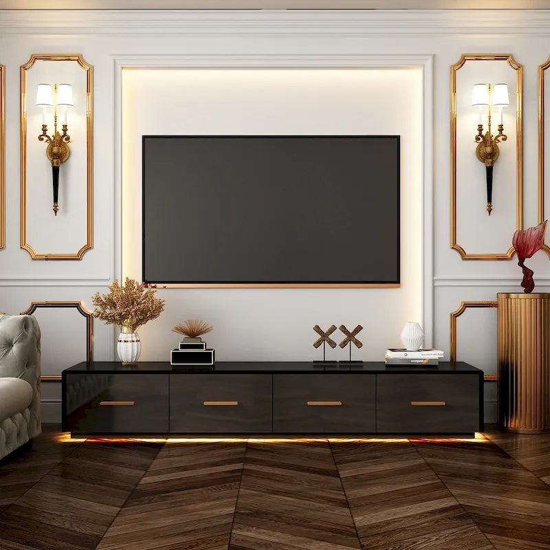 Consolle TV sospesa 70,9" con vano portaoggetti - Nera lucida