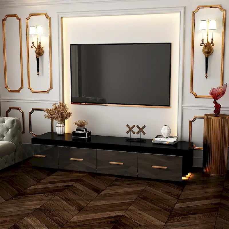 Consolle TV sospesa 70,9" con vano portaoggetti - Nera lucida