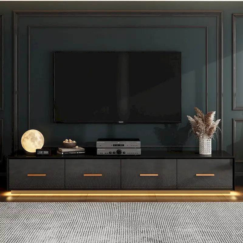 Consolle TV sospesa 70,9" con vano portaoggetti - Nera lucida