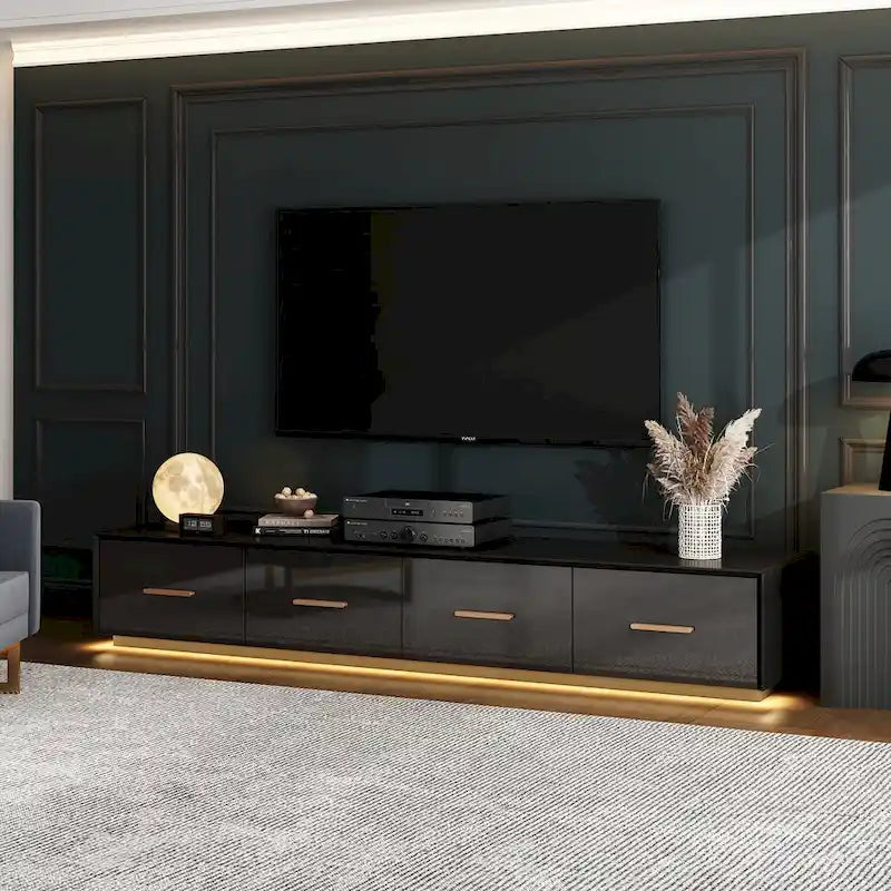 Consolle TV sospesa 70,9" con vano portaoggetti - Nera lucida