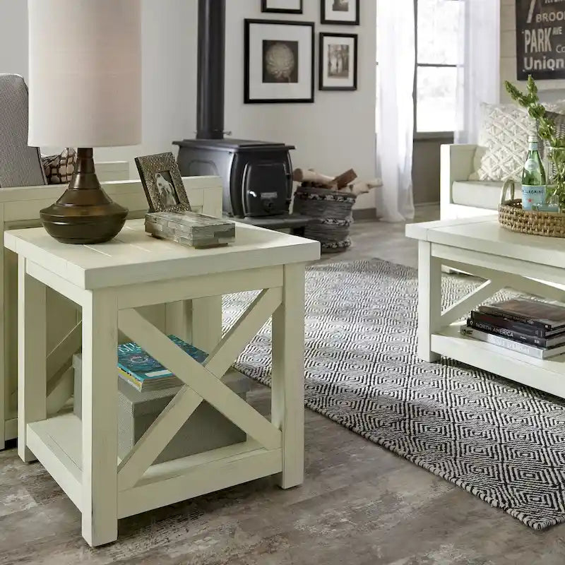 Tavolino off-white con ripiano aperto