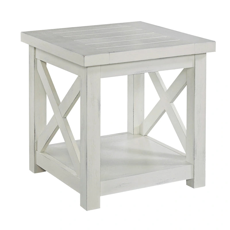 Tavolino off-white con ripiano aperto