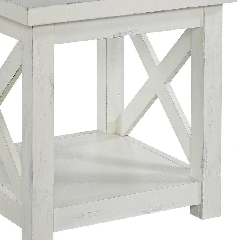 Tavolino off-white con ripiano aperto