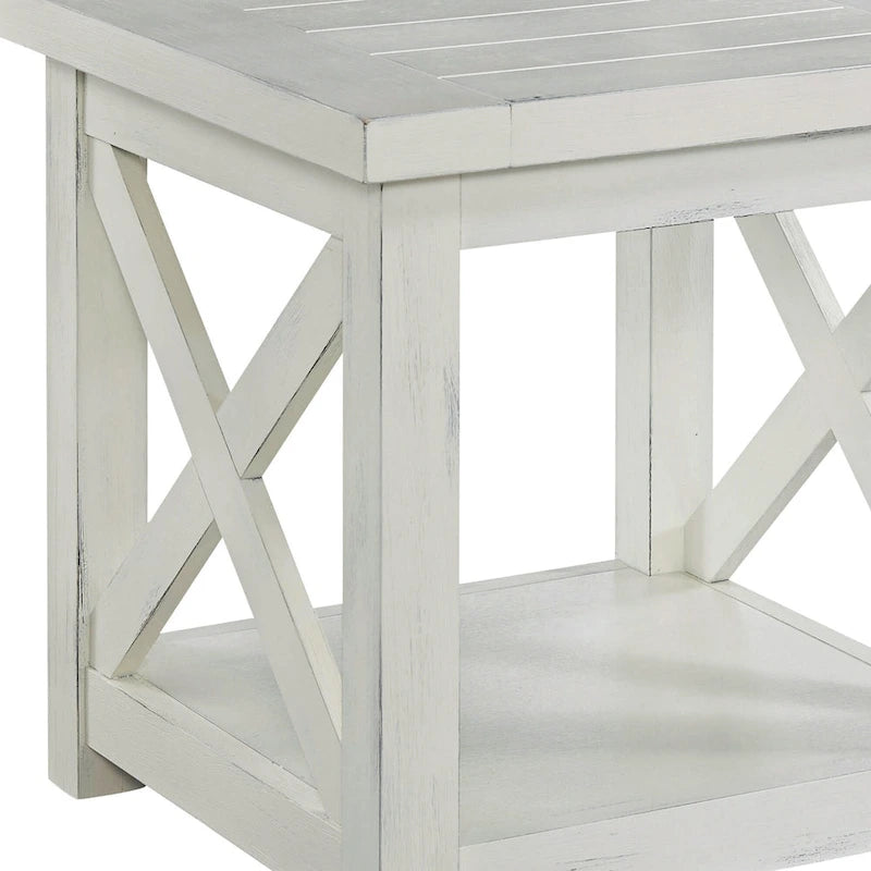 Tavolino off-white con ripiano aperto