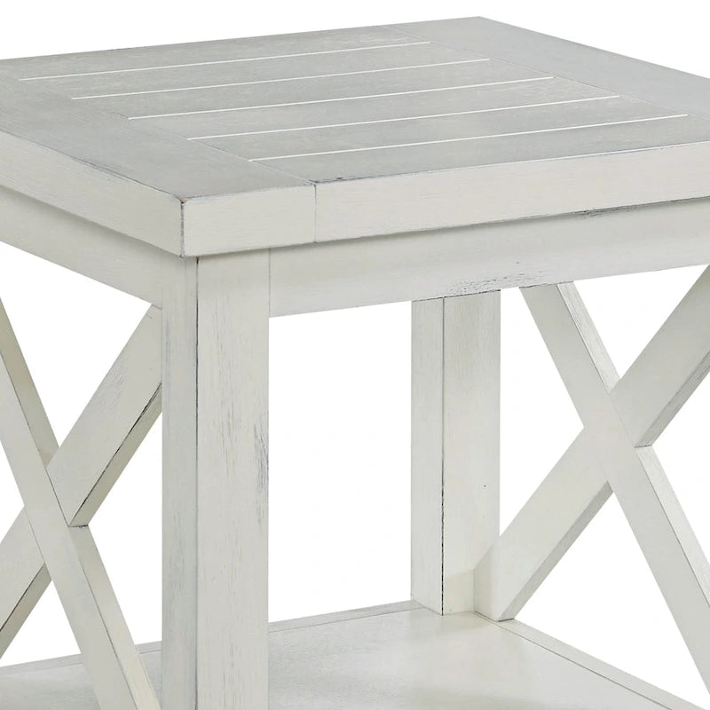 Tavolino off-white con ripiano aperto