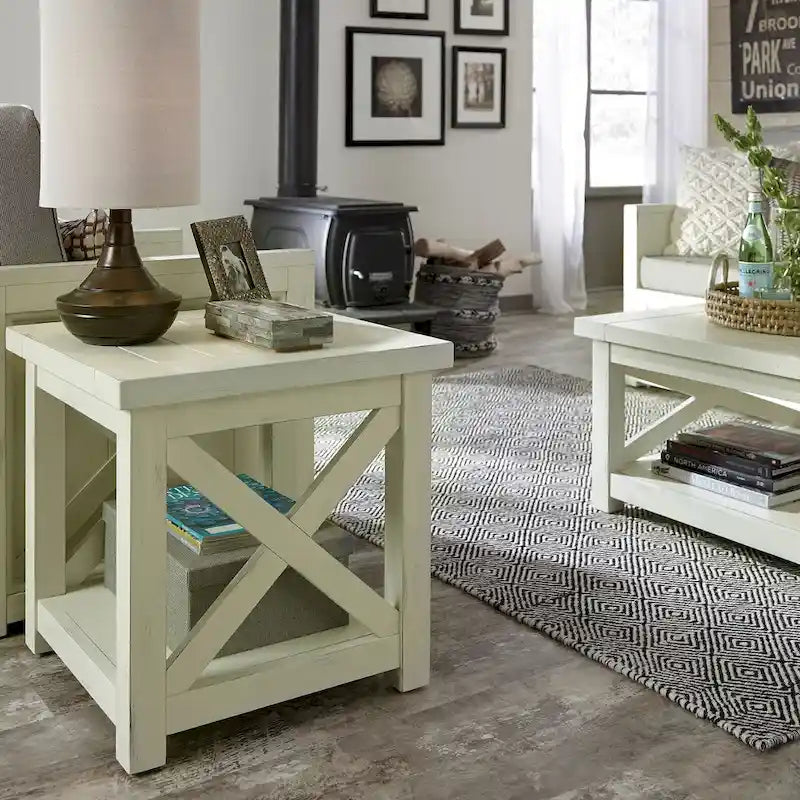 Tavolino off-white con ripiano aperto