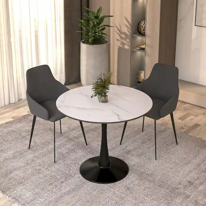 Tavolo da pranzo rotondo da 32" con piano in MDF e base a piedistallo in ferro per cucina e sala da pranzo