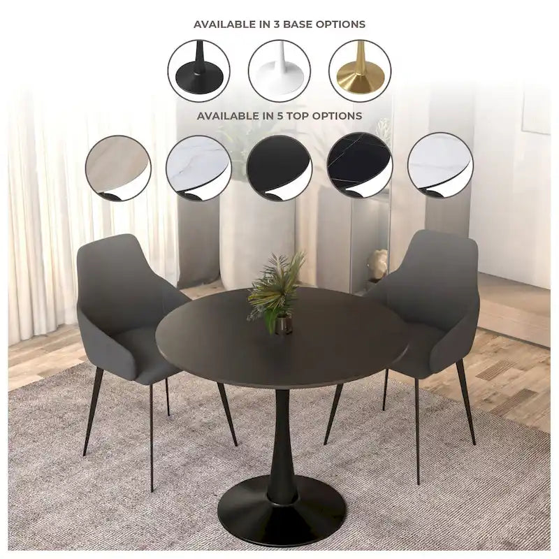 Tavolo da pranzo rotondo da 32" con piano in MDF e base a piedistallo in ferro per cucina e sala da pranzo