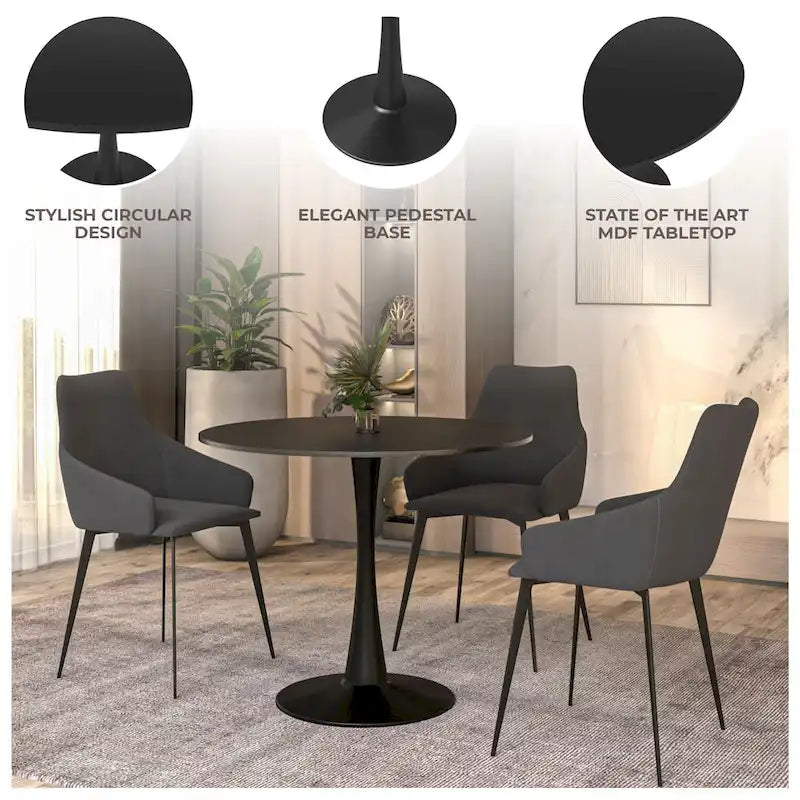 Tavolo da pranzo rotondo da 32" con piano in MDF e base a piedistallo in ferro per cucina e sala da pranzo