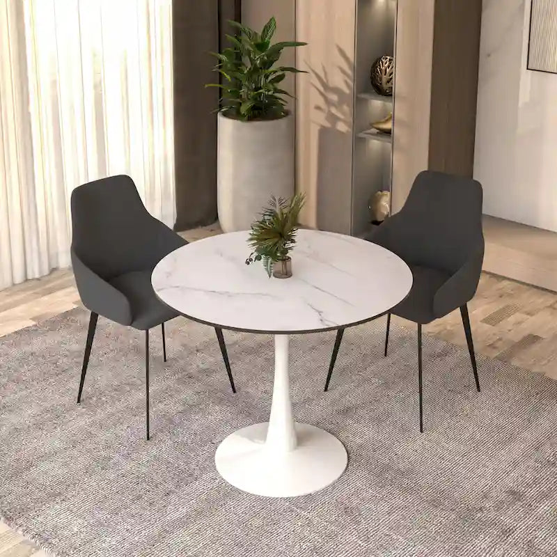 Tavolo da pranzo rotondo da 32" con piano in MDF e base a piedistallo in ferro per cucina e sala da pranzo