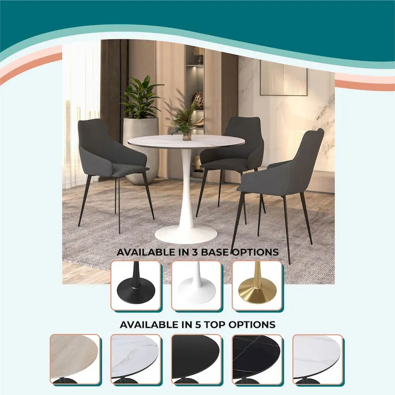 Tavolo da pranzo rotondo da 32" con piano in MDF e base a piedistallo in ferro per cucina e sala da pranzo